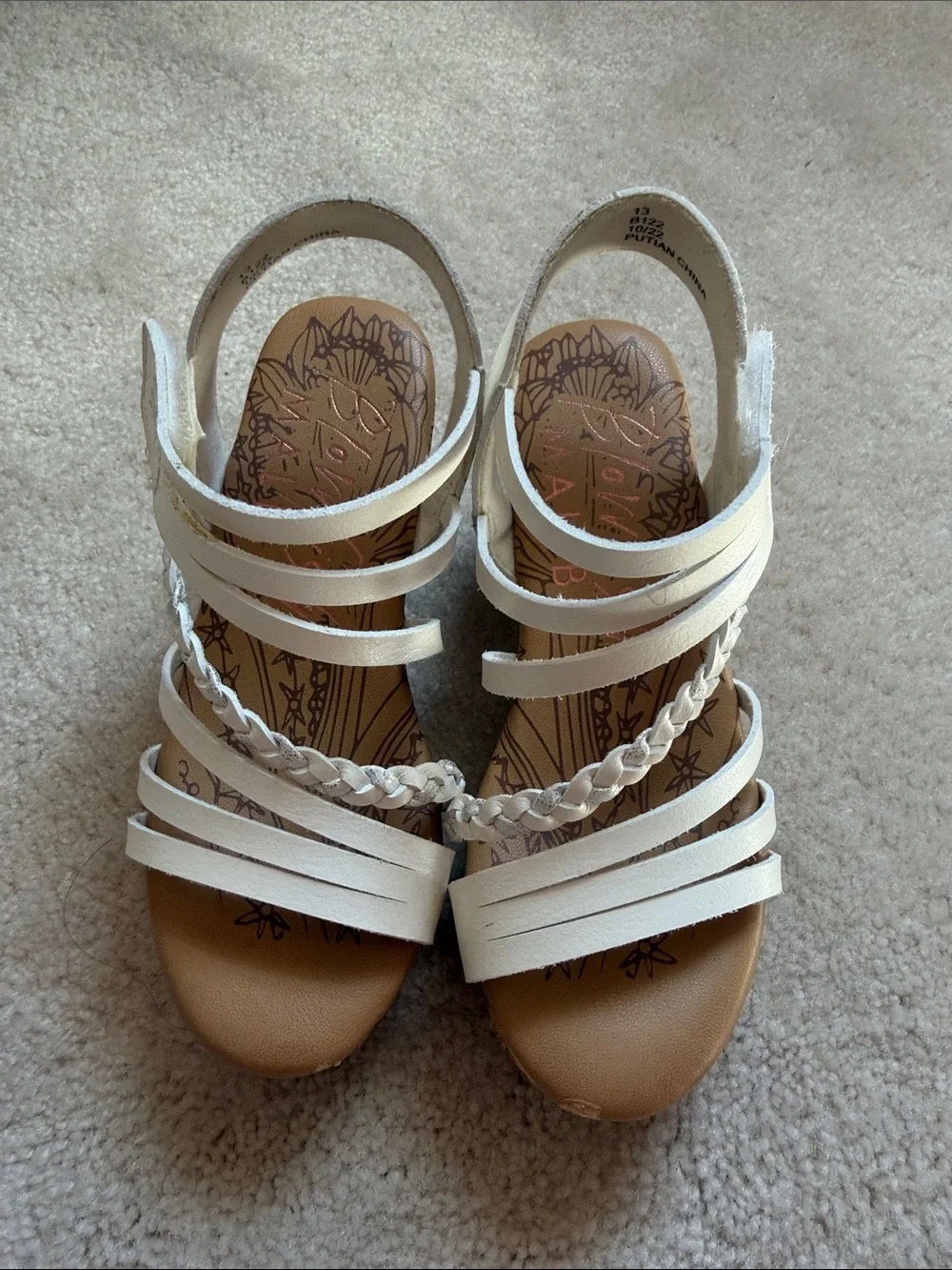Girls' White Braided Strap Sandals with Cushioned Footbed